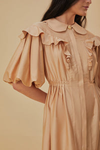 MEDIA OFF LINE_Robe courte à manches courtes en coton - Beige