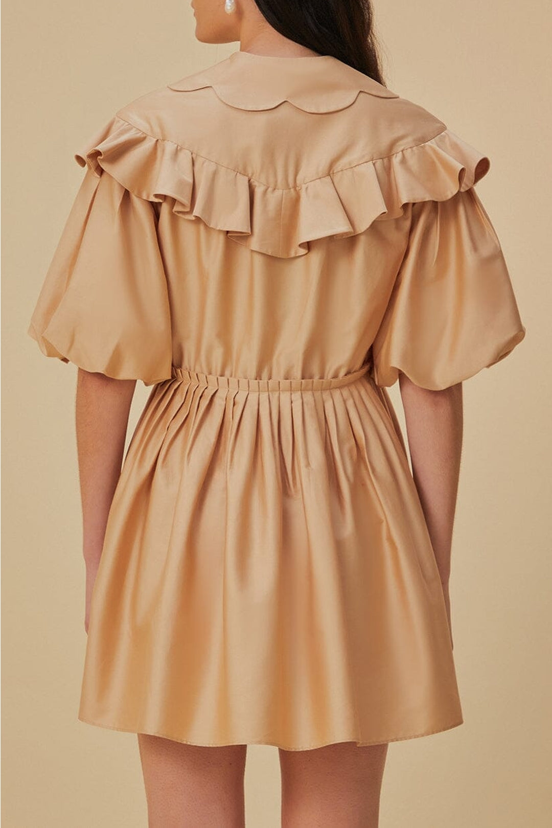 MEDIA OFF LINE_Robe courte à manches courtes en coton - Beige