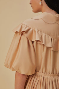 MEDIA OFF LINE_Robe courte à manches courtes en coton - Beige