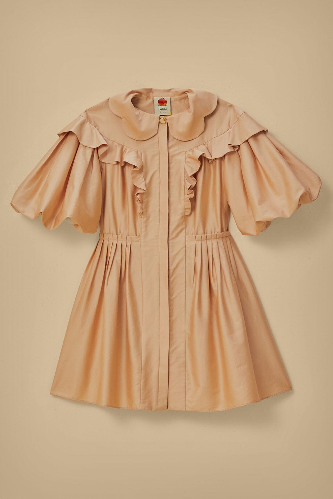 MEDIA OFF LINE_Robe courte à manches courtes en coton - Beige