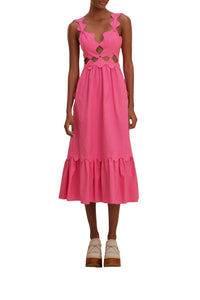 Cotton cut-out midi dress - Pink