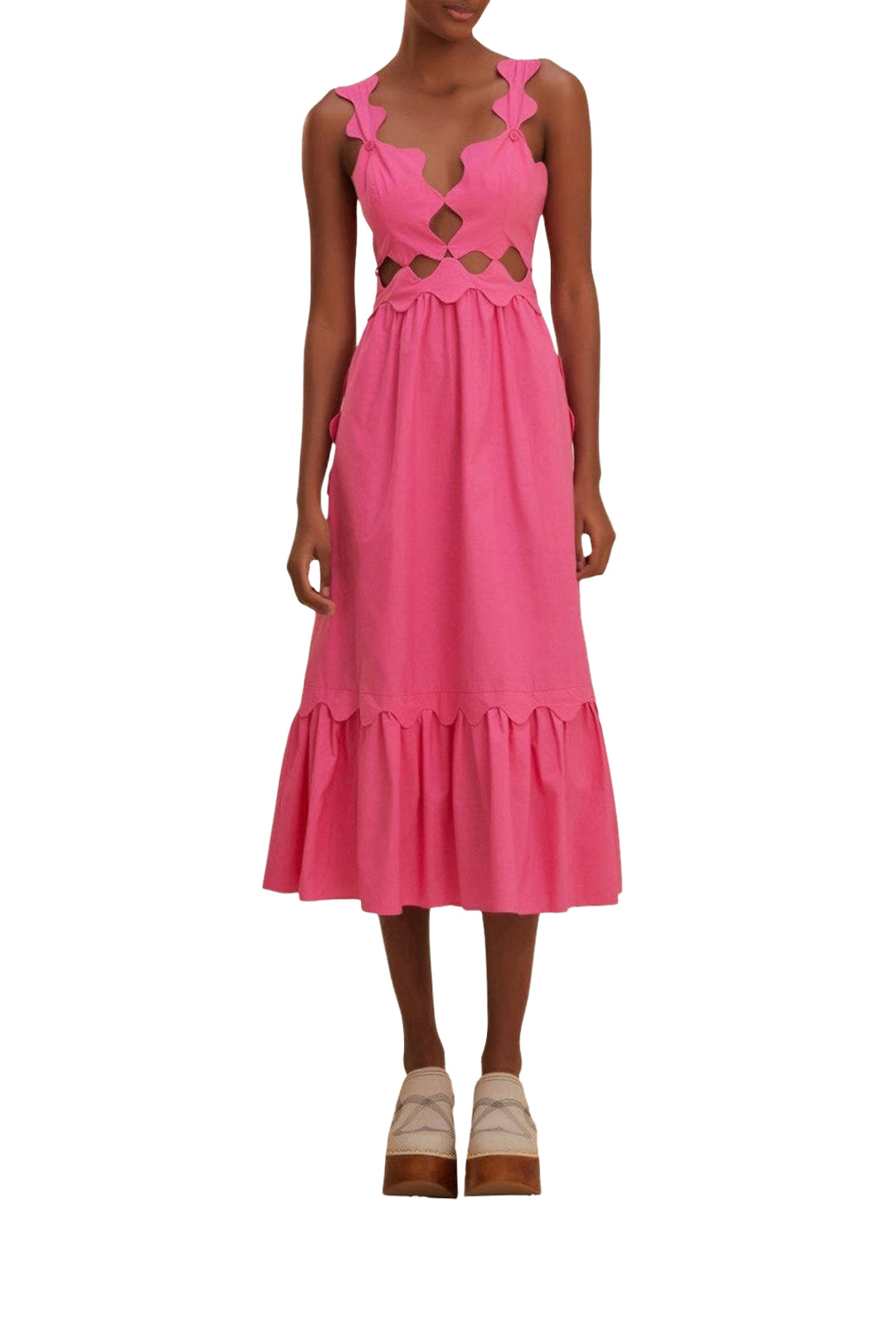 Cotton cut-out midi dress - Pink