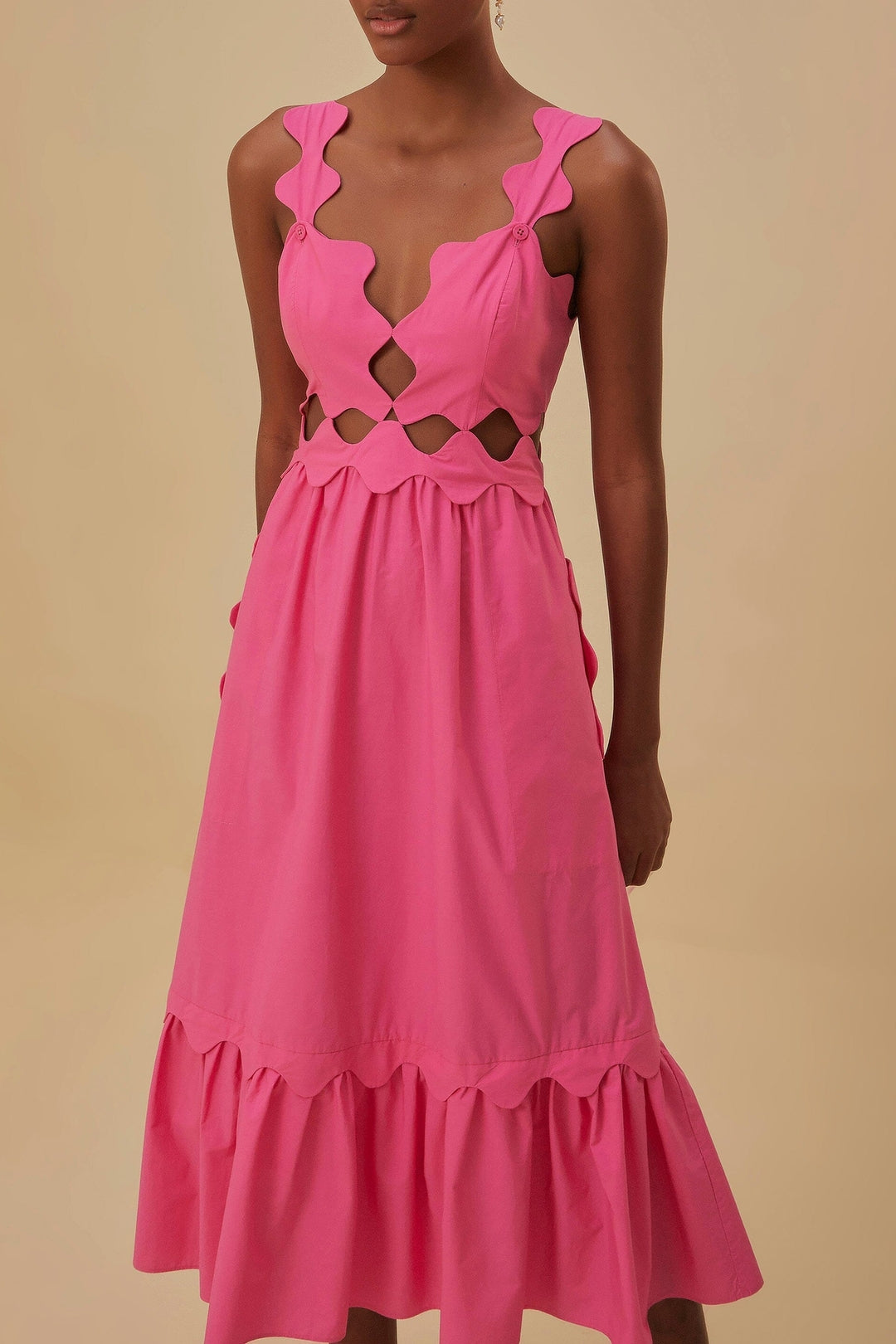 Cotton cut-out midi dress - Pink