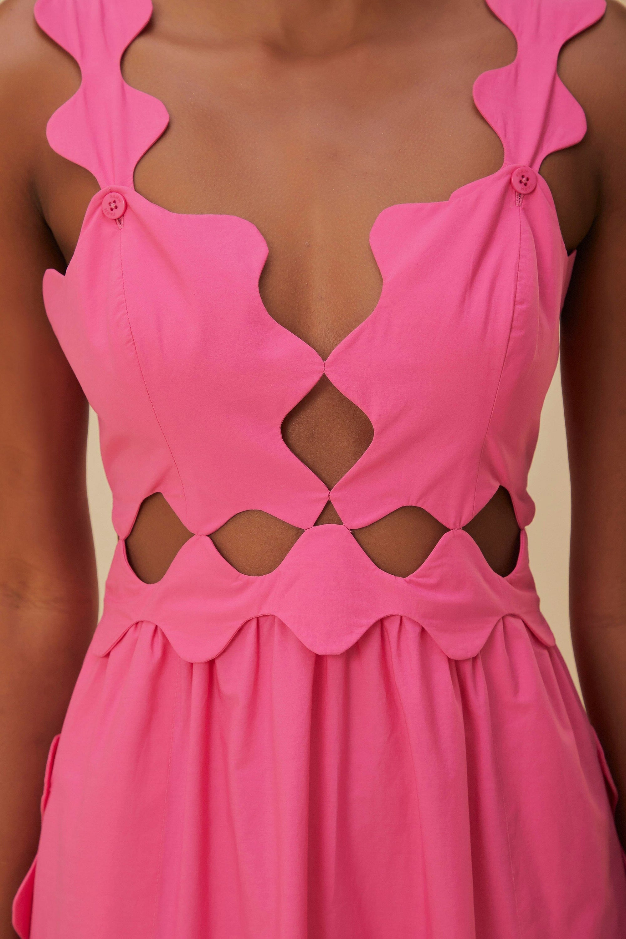 Cotton cut-out midi dress - Pink
