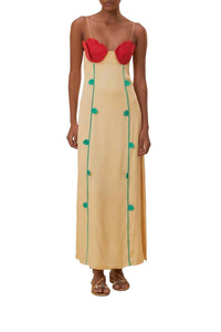 Robe longue à bretelles - Beige