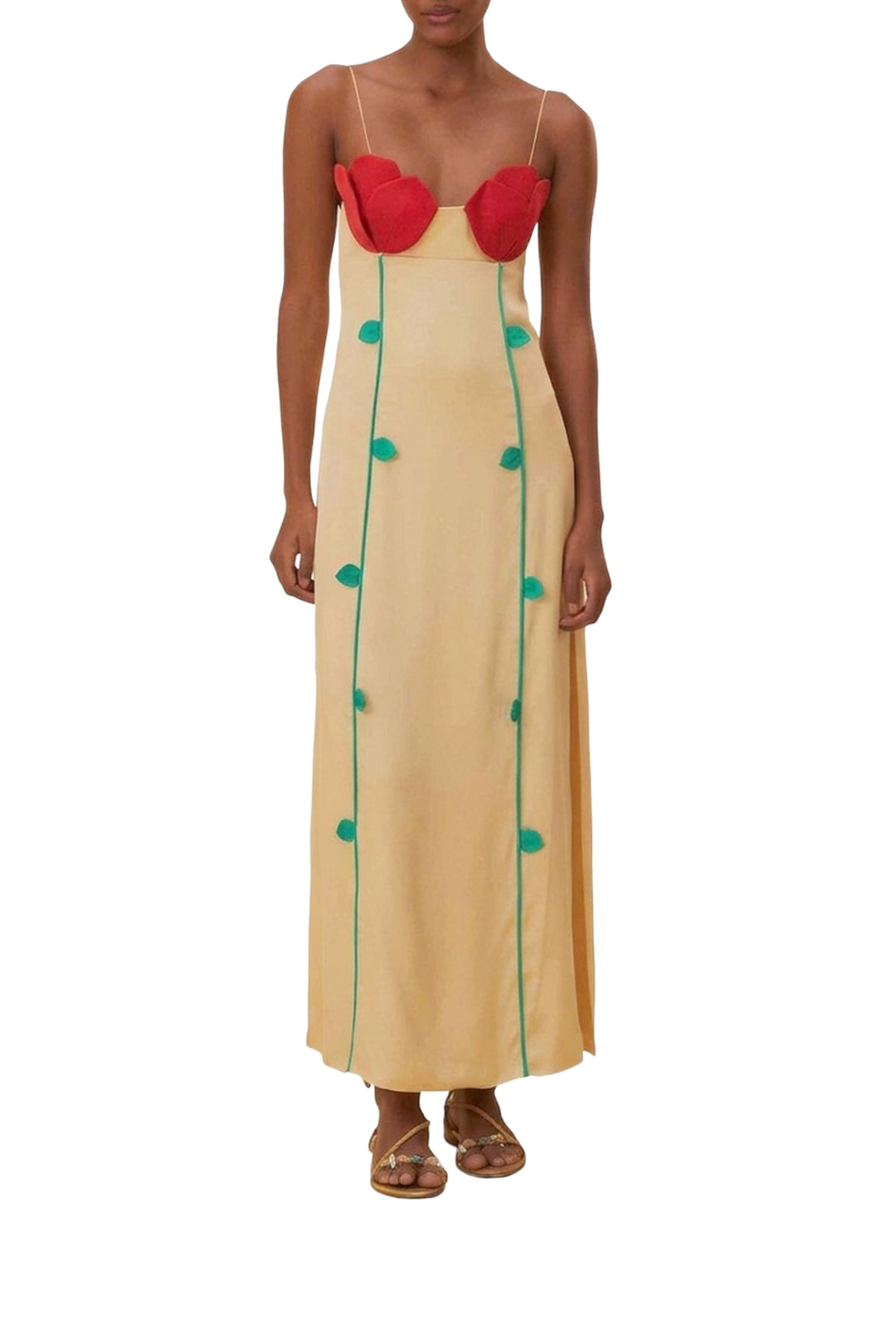 Robe longue à bretelles - Beige