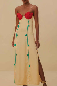 Robe longue à bretelles - Beige