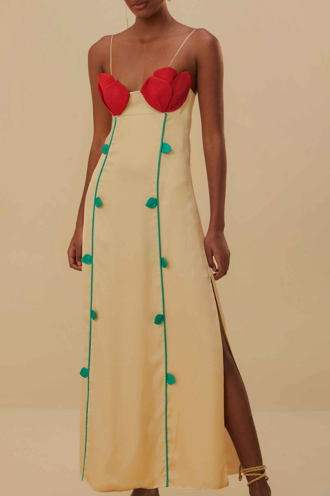 Robe longue à bretelles - Beige