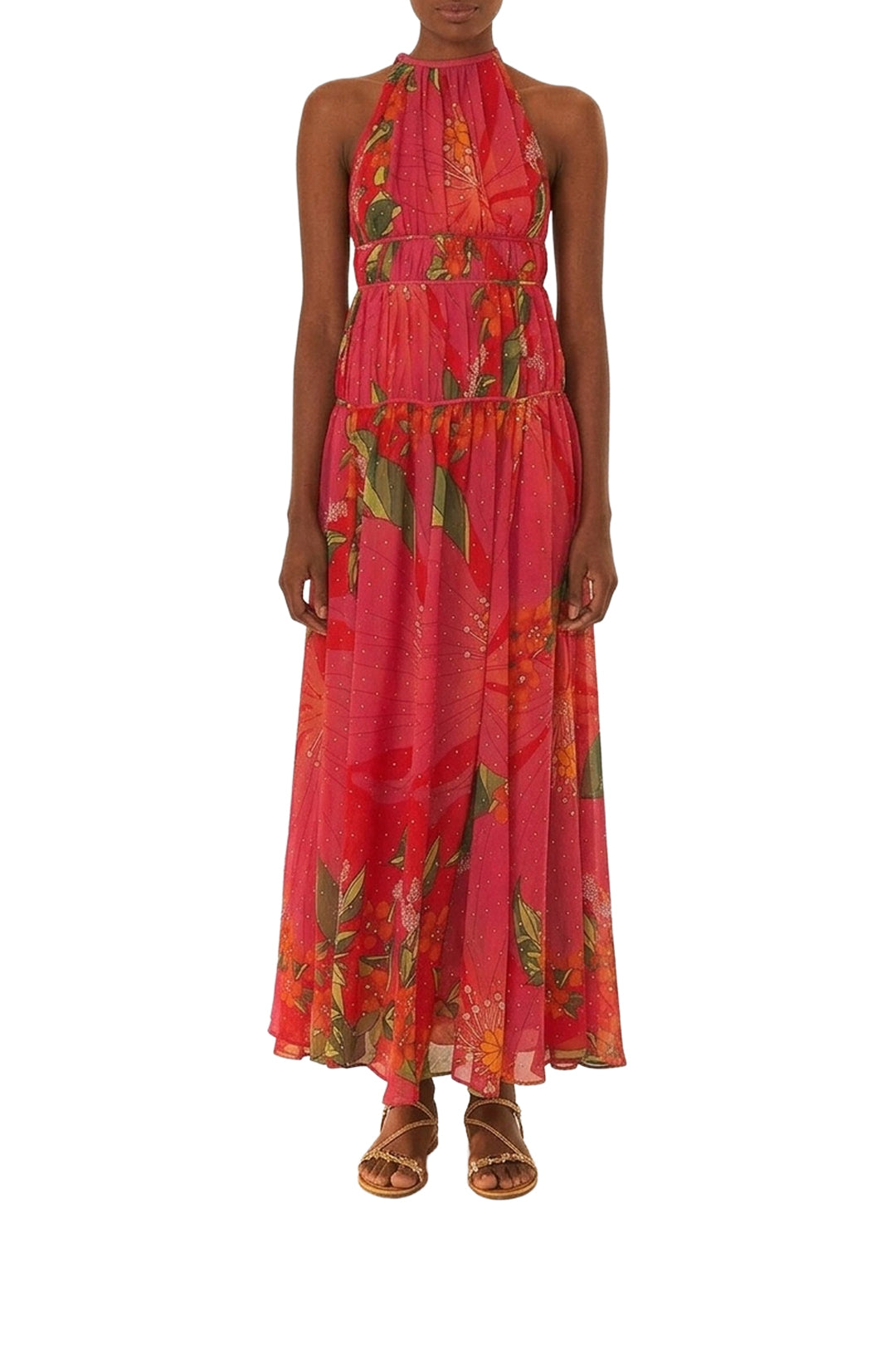 Robe longue à bretelles Pietra Floral - Rouge