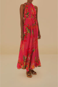 Robe longue à bretelles Pietra Floral - Rouge
