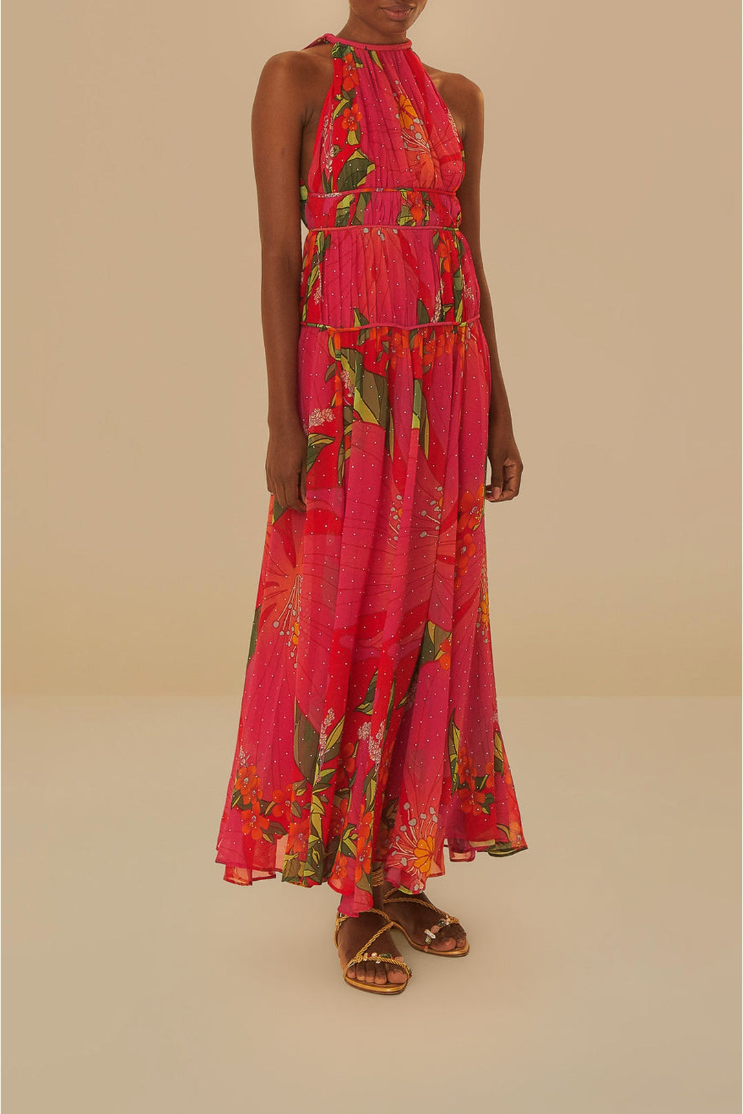 Robe longue à bretelles Pietra Floral - Rouge