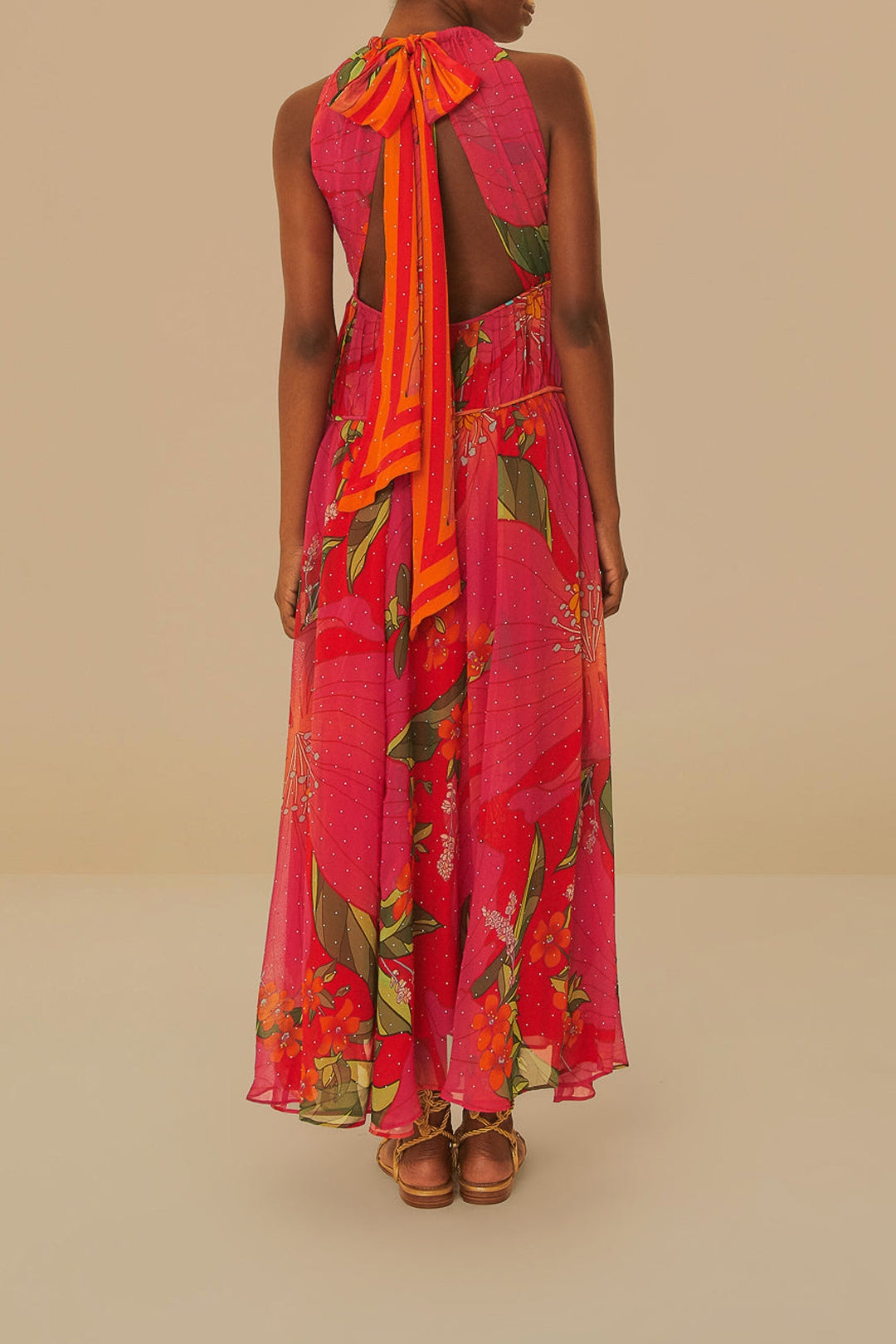 Robe longue à bretelles Pietra Floral - Rouge