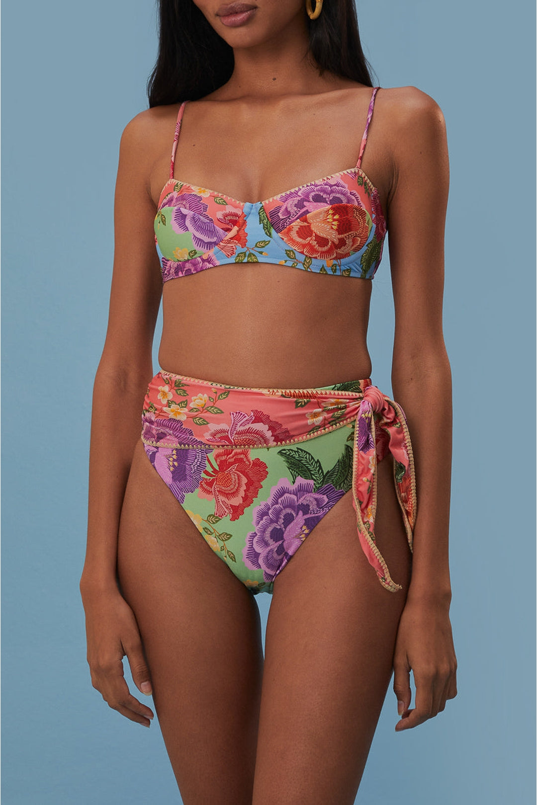 Bas de bikini taille haute à nouer à la taille - Multicolore
