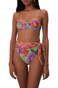 Bas de bikini taille haute à nouer à la taille - Multicolore