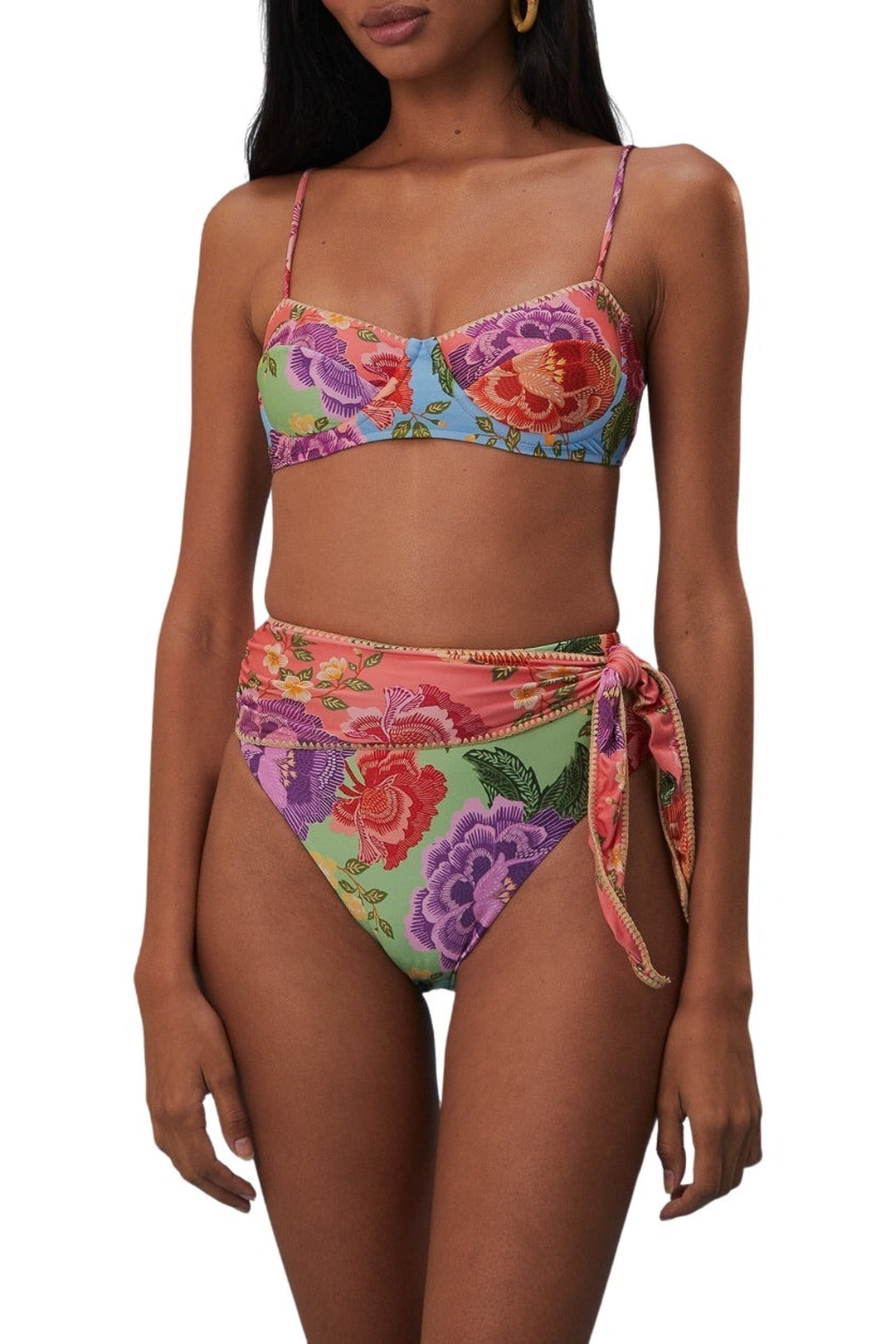 Bas de bikini taille haute à nouer à la taille - Multicolore