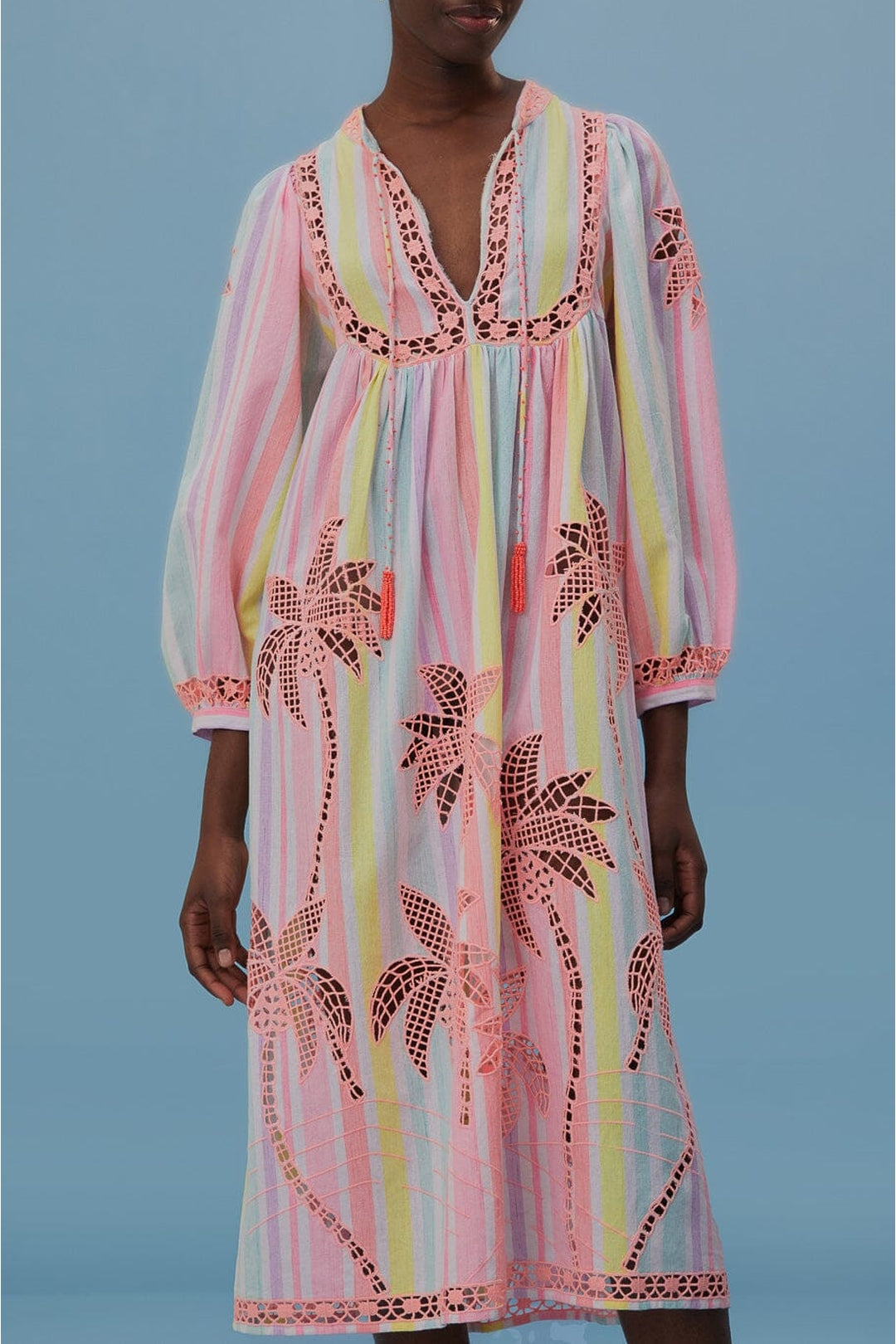 Robe midi brodée Coco Richillieu en coton - Multicolore