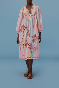 Robe midi brodée Coco Richillieu en coton - Multicolore