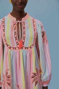 Robe midi brodée Coco Richillieu en coton - Multicolore