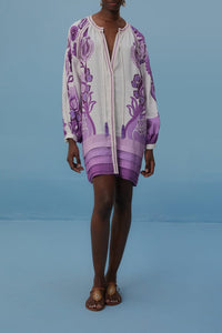 Robe courte Color Festival en lin - Violet