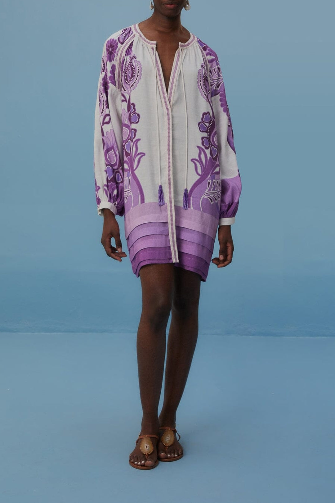 Robe courte Color Festival en lin - Violet