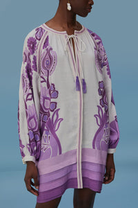 Robe courte Color Festival en lin - Violet
