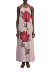Robe longue de plage Les Rosiers en lin - Rose