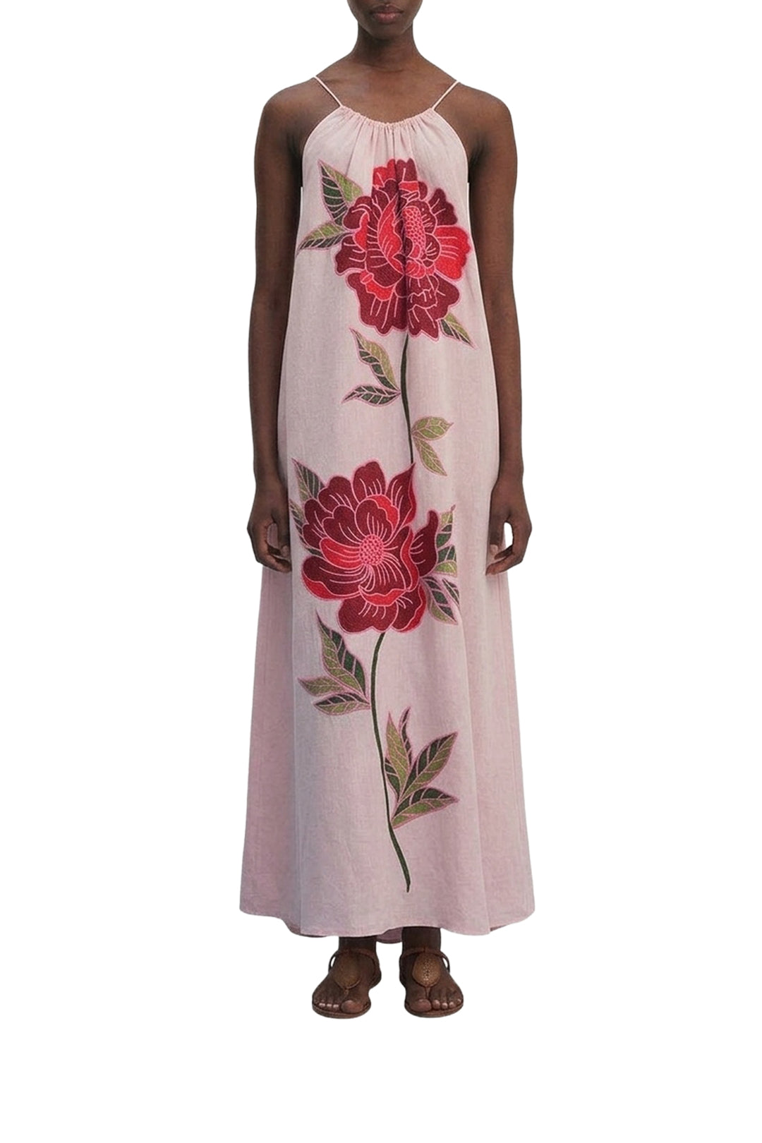 Robe longue de plage Les Rosiers en lin - Rose