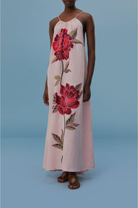 Robe longue de plage Les Rosiers en lin - Rose