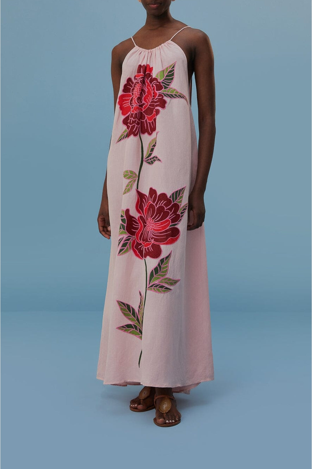 Robe longue de plage Les Rosiers en lin - Rose