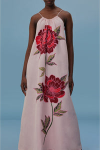 Robe longue de plage Les Rosiers en lin - Rose