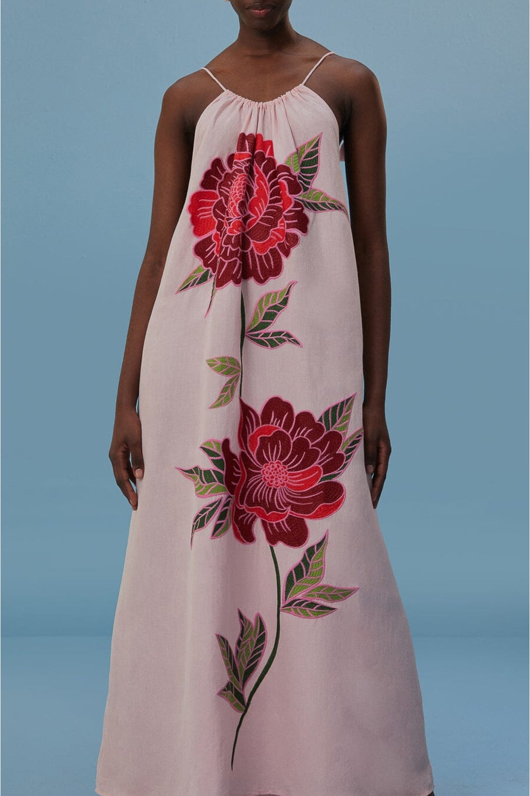 Robe longue de plage Les Rosiers en lin - Rose