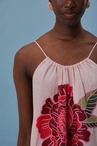 Robe longue de plage Les Rosiers en lin - Rose