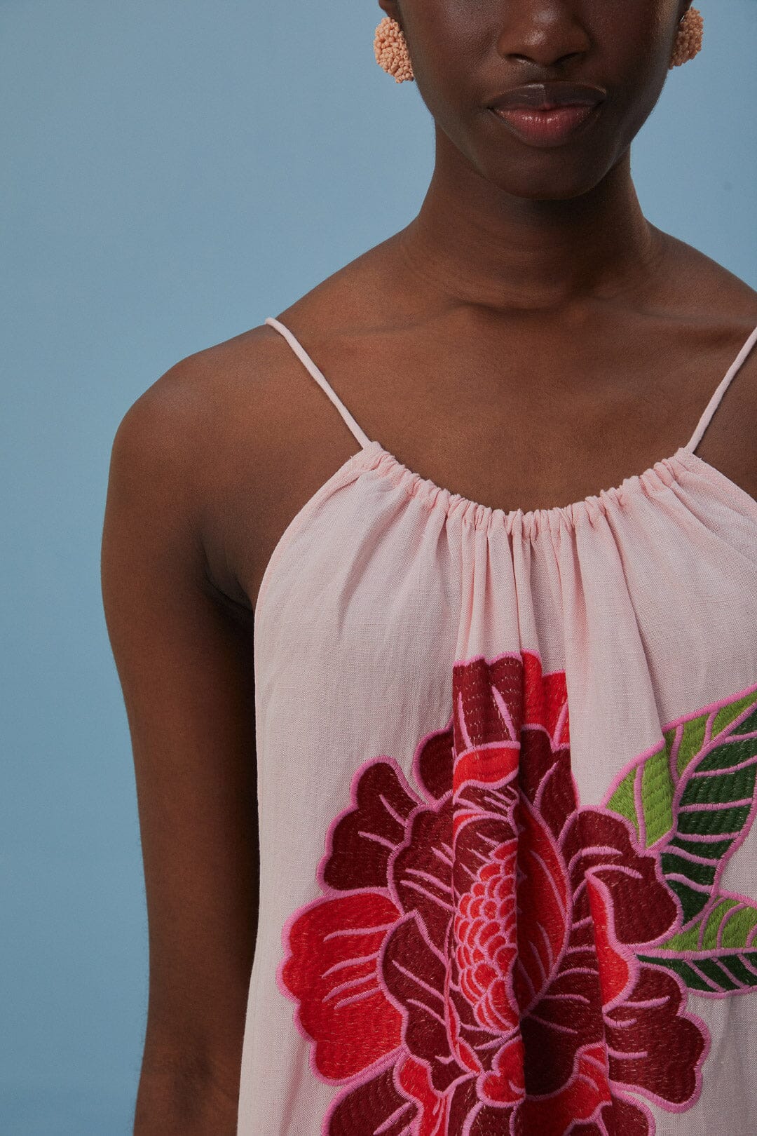 Robe longue de plage Les Rosiers en lin - Rose