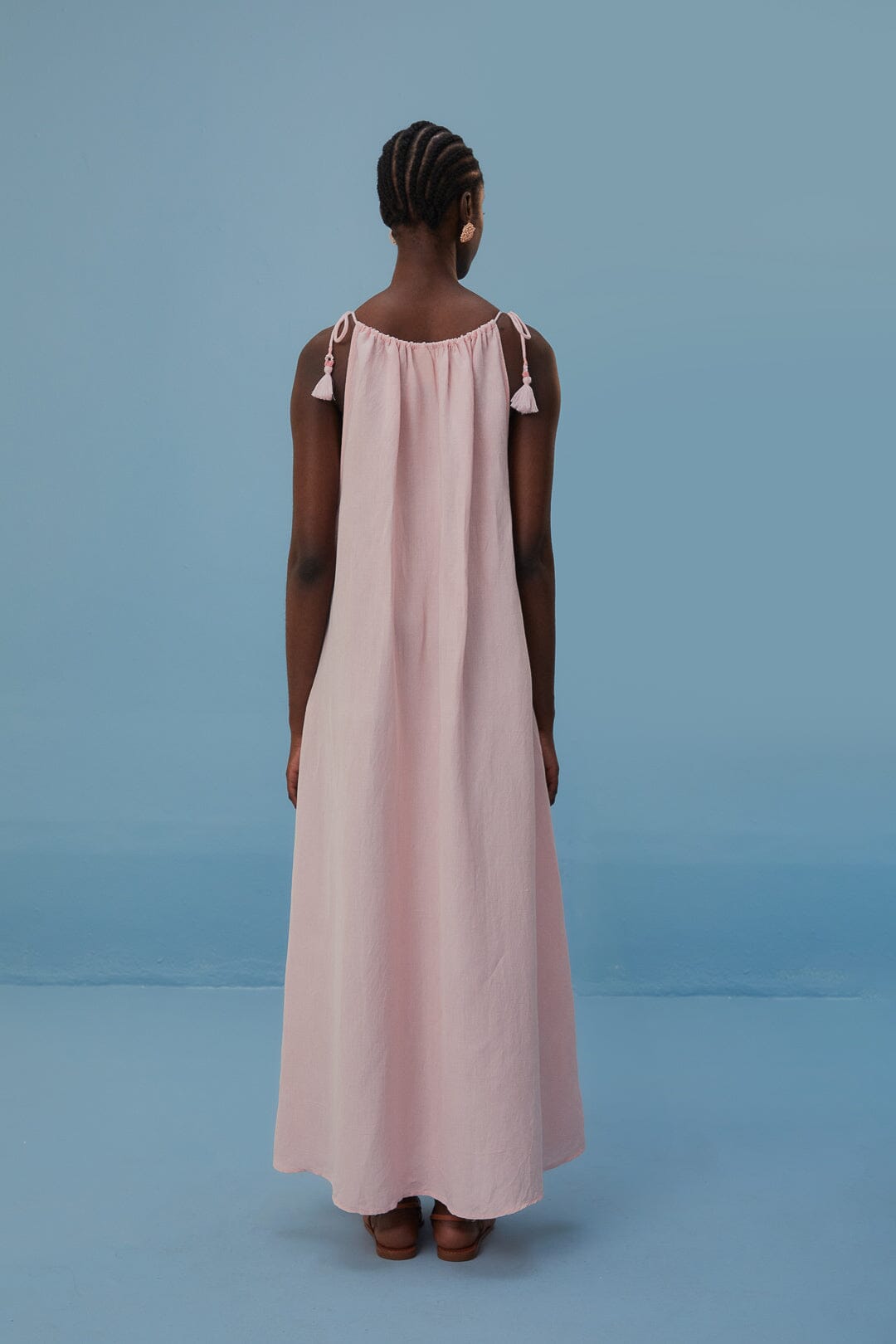 Robe longue de plage Les Rosiers en lin - Rose