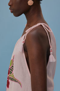 Robe longue de plage Les Rosiers en lin - Rose