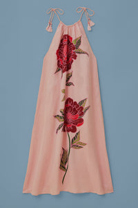 Robe longue de plage Les Rosiers en lin - Rose