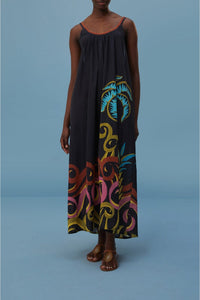 Robe longue Pineapple Wave en coton - Noir