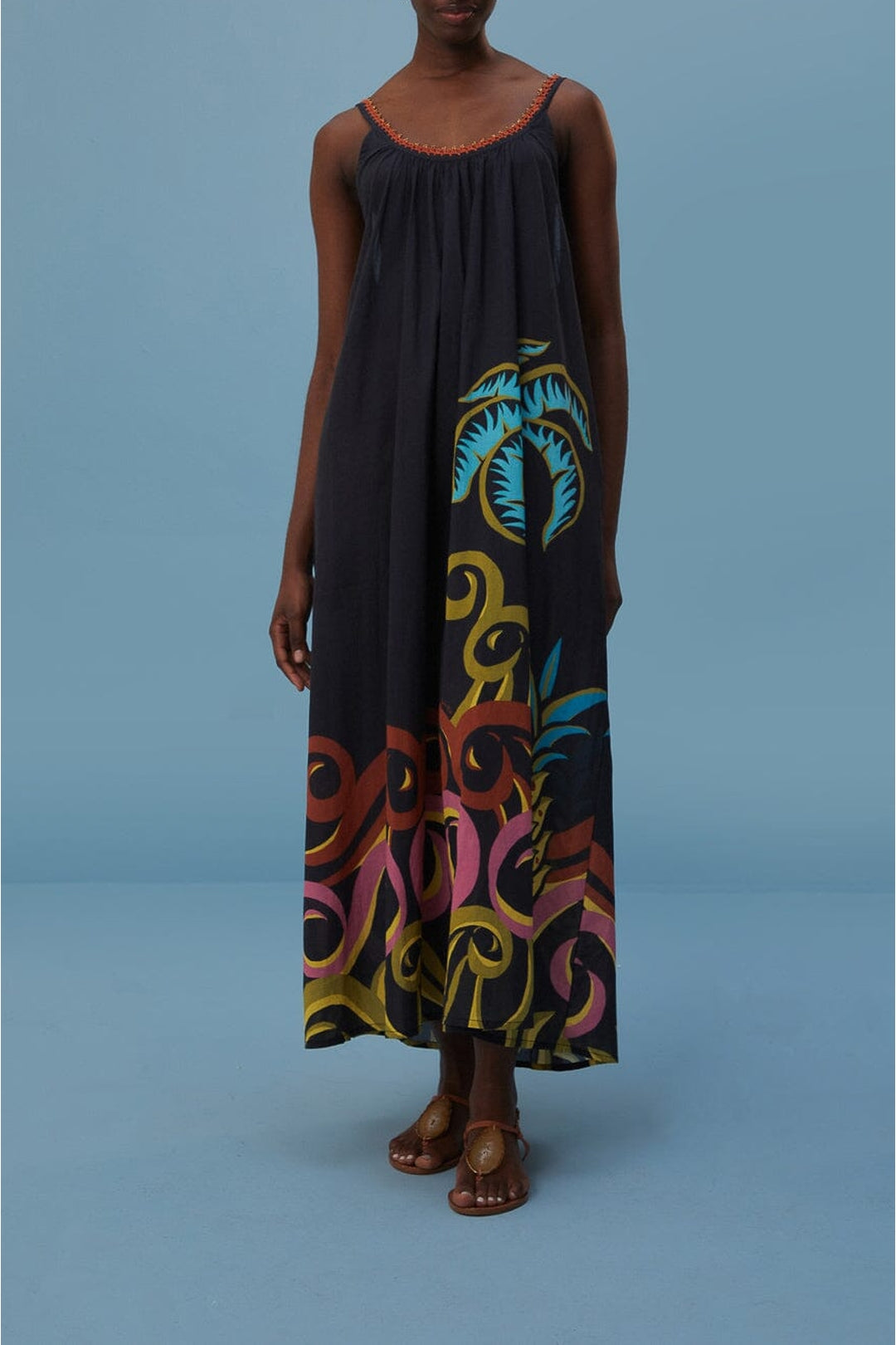 Robe longue Pineapple Wave en coton - Noir