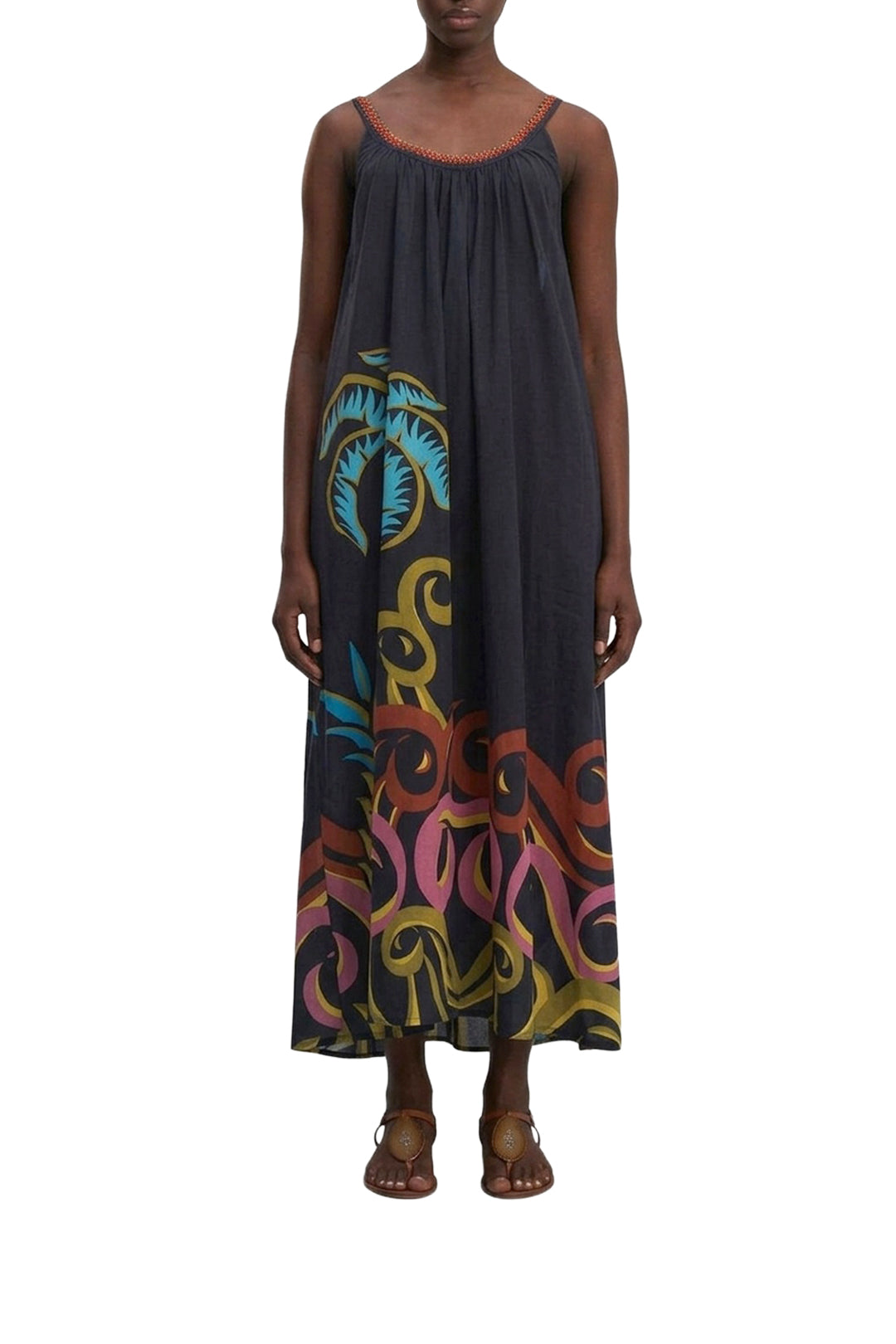 Robe longue Pineapple Wave en coton - Noir