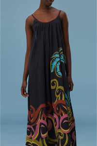 Robe longue Pineapple Wave en coton - Noir