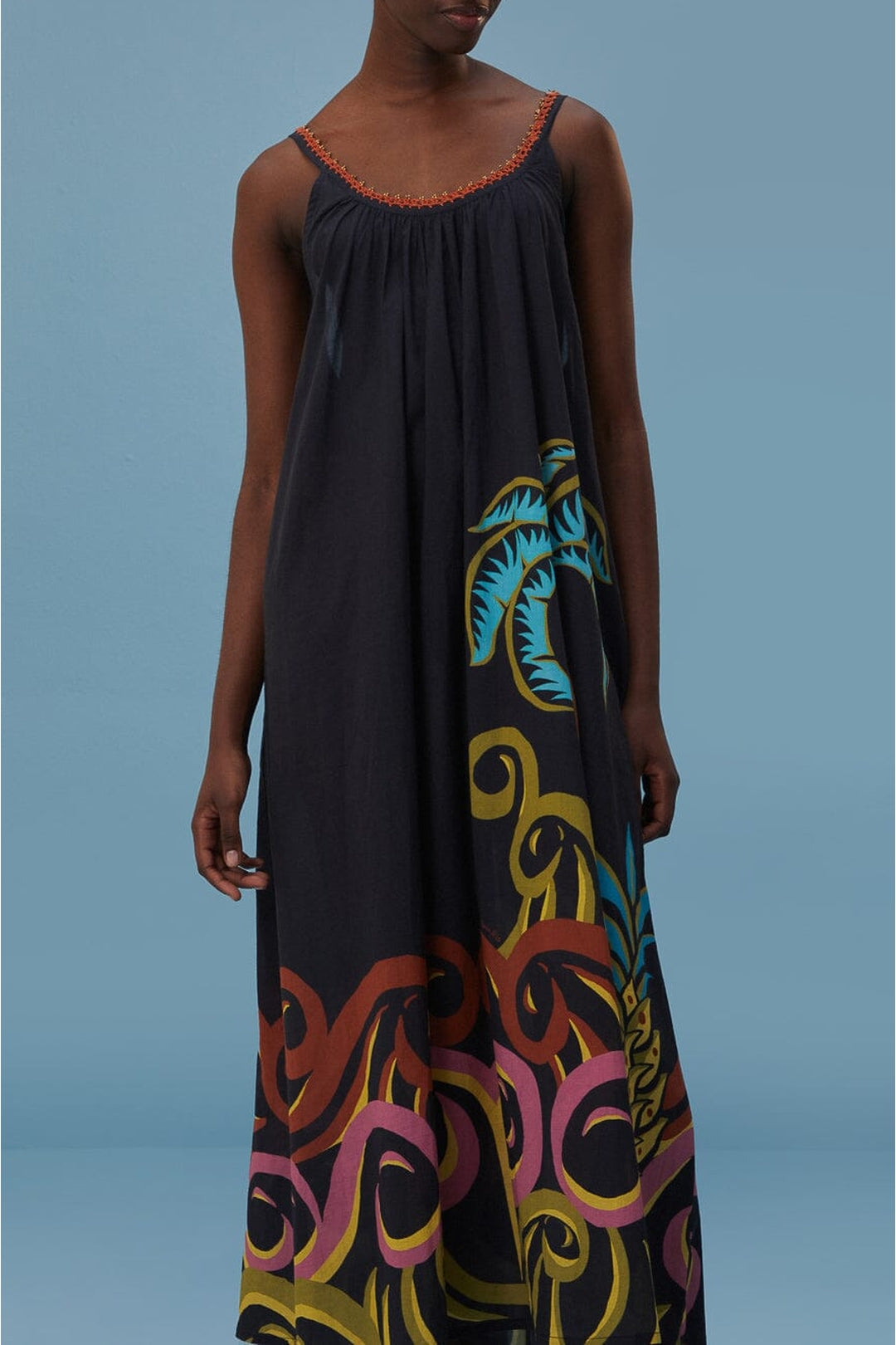 Robe longue Pineapple Wave en coton - Noir