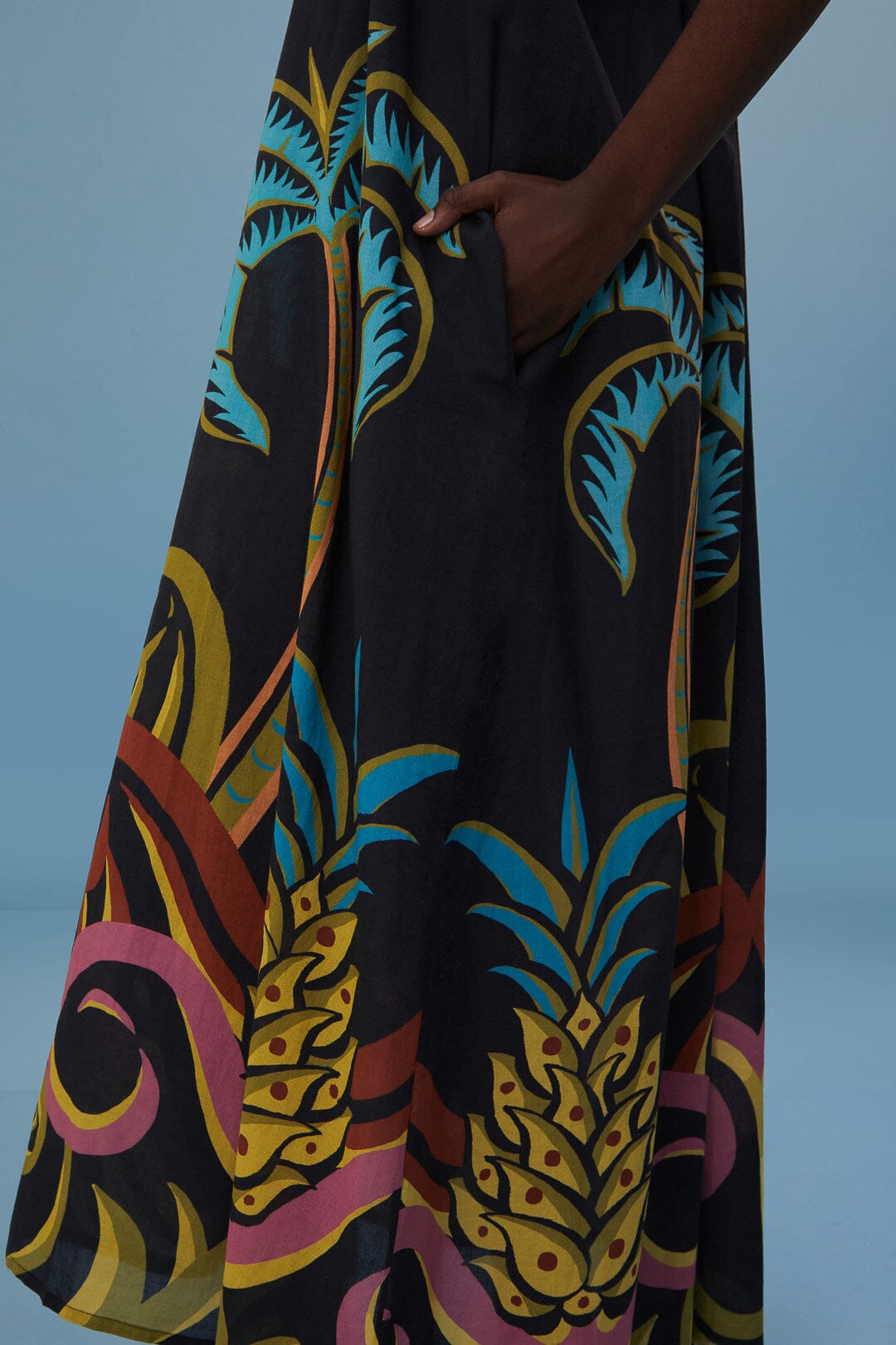 Robe longue Pineapple Wave en coton - Noir