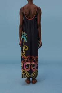 Robe longue Pineapple Wave en coton - Noir