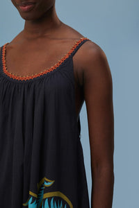 Robe longue Pineapple Wave en coton - Noir