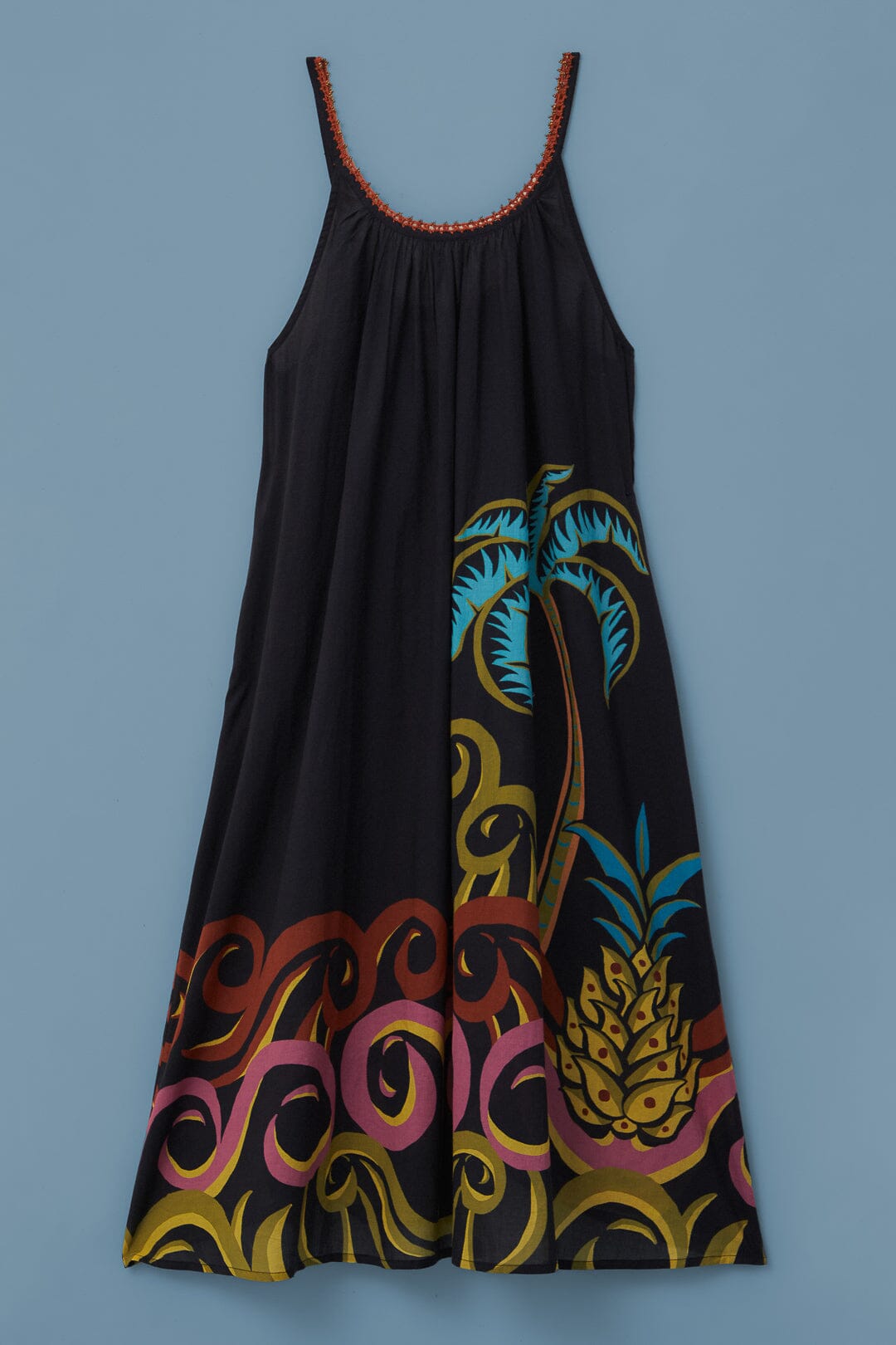 Robe longue Pineapple Wave en coton - Noir