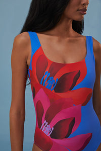 Maillot de bain une pièce Watercolor Floral - Bleu