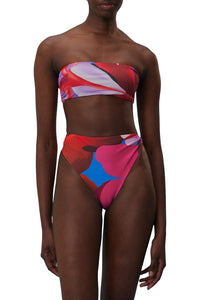 Bas de bikini taille haute aquarelle Flora - Bleu