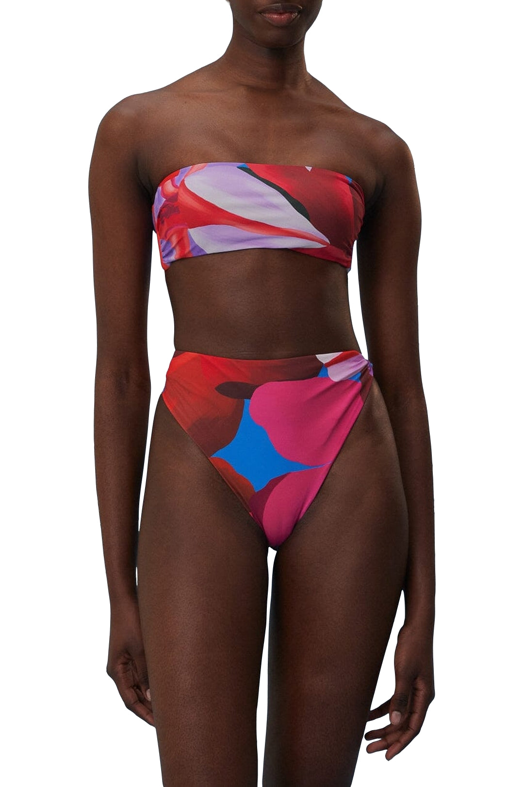 Bas de bikini taille haute aquarelle Flora - Bleu