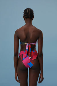 Bas de bikini taille haute aquarelle Flora - Bleu