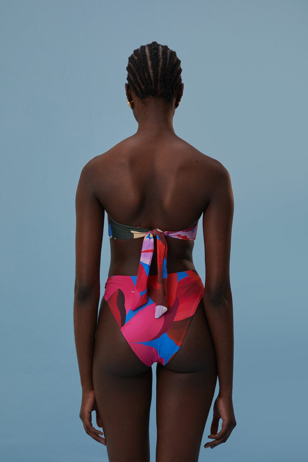 Bas de bikini taille haute aquarelle Flora - Bleu